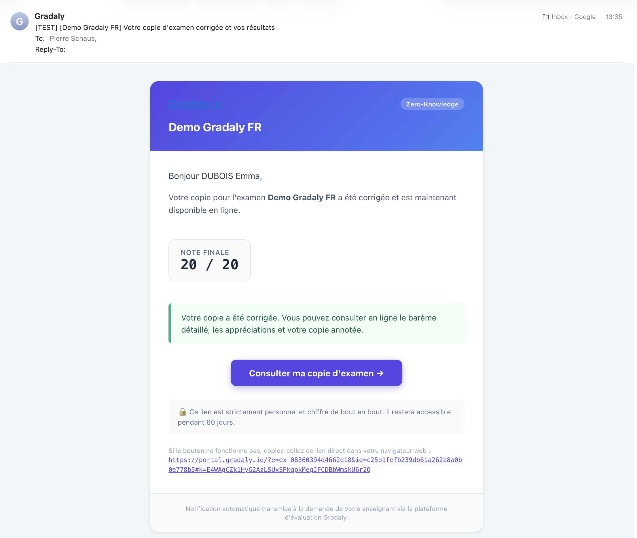 Notification e-mail automatique