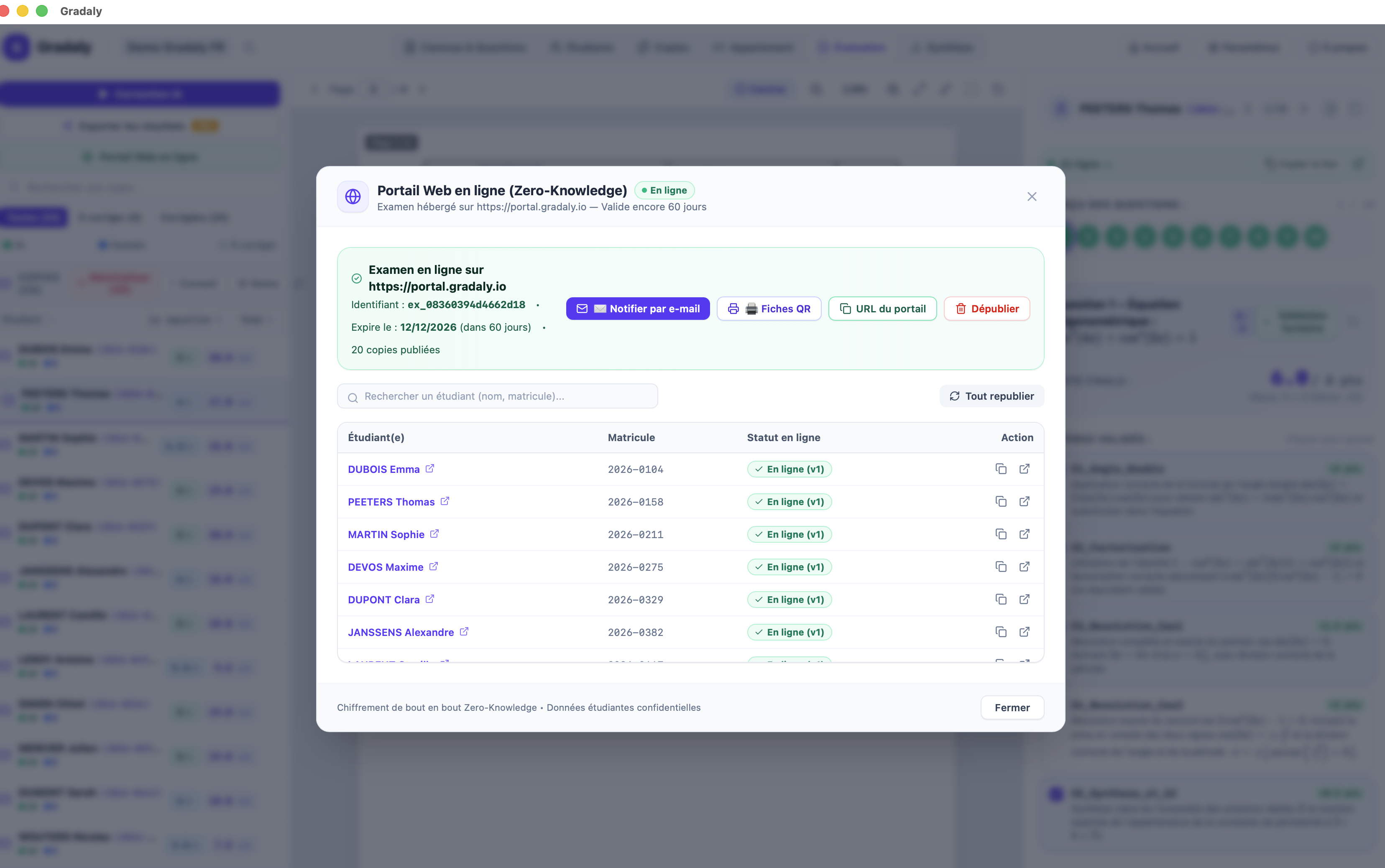 Portail Web en ligne chiffré et fiches QR